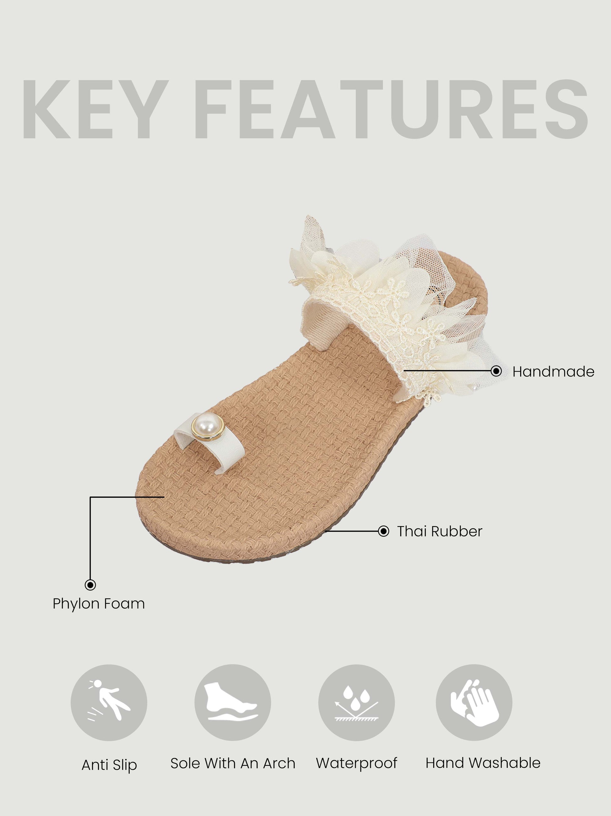 White Pearl and lace Design Footwear For Women 