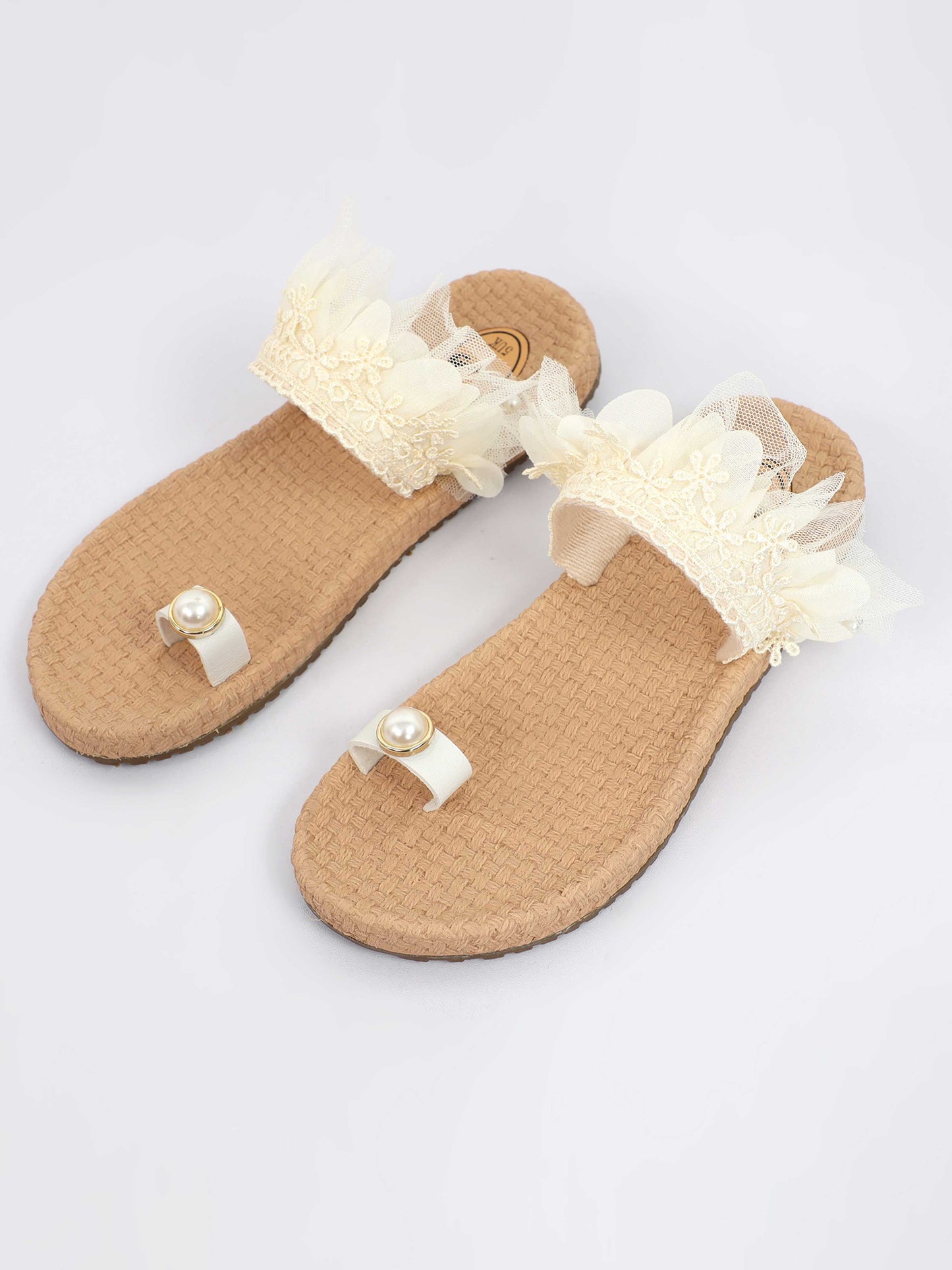 White Pearl and lace Design Footwear For Women 