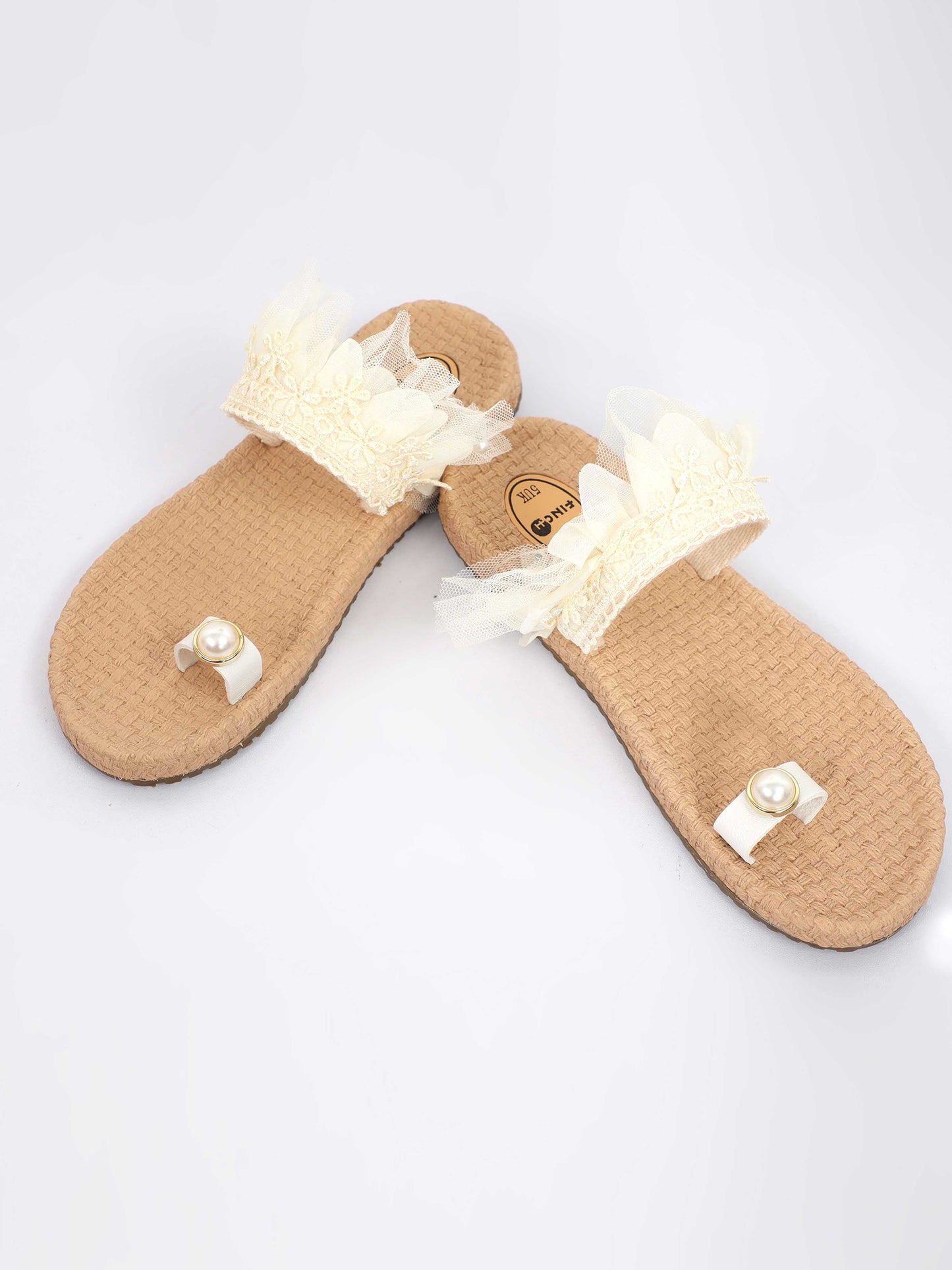 White Pearl and lace Design Footwear For Women 