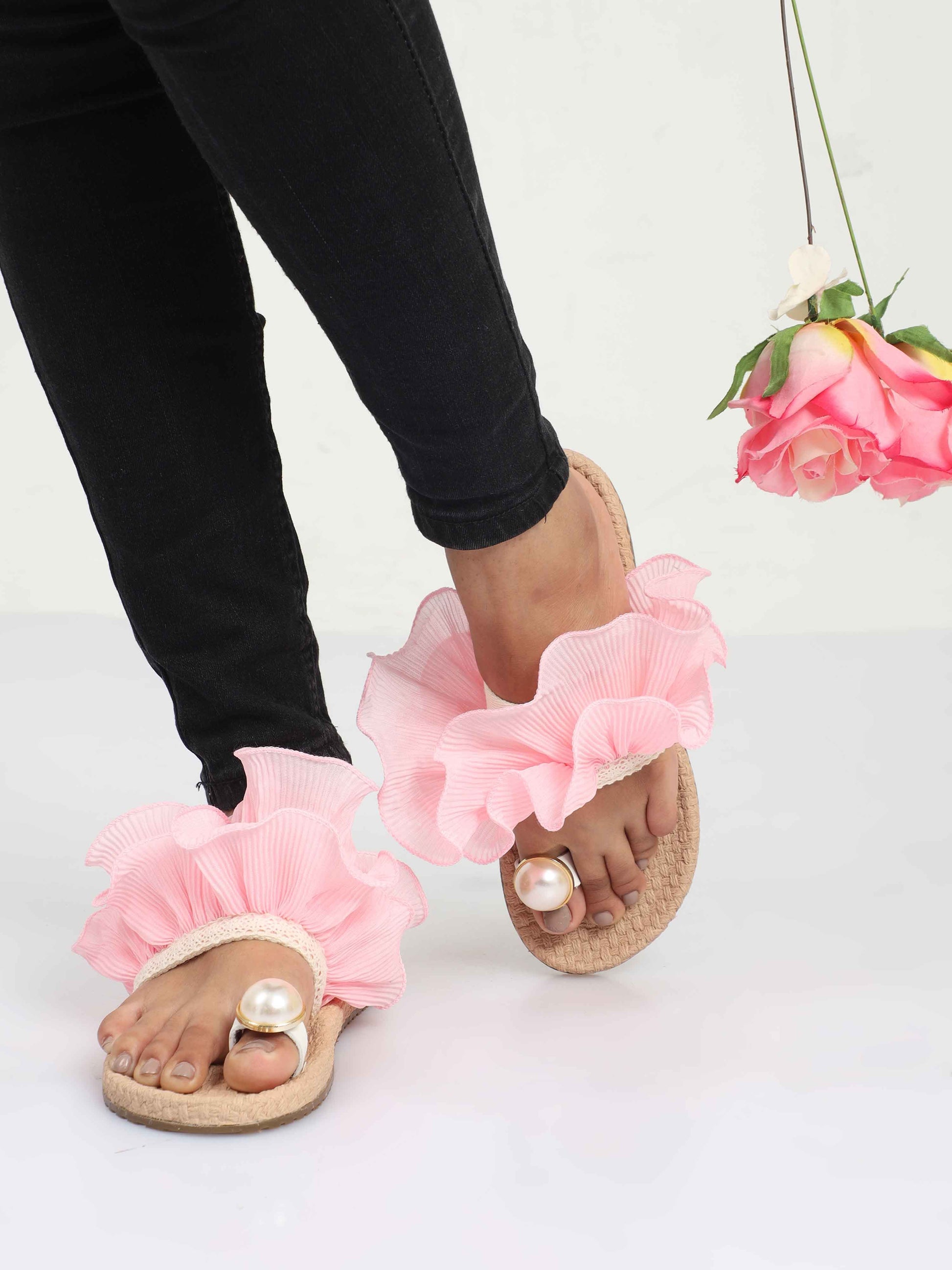 Pink Lace and pearls Footwear for Women 